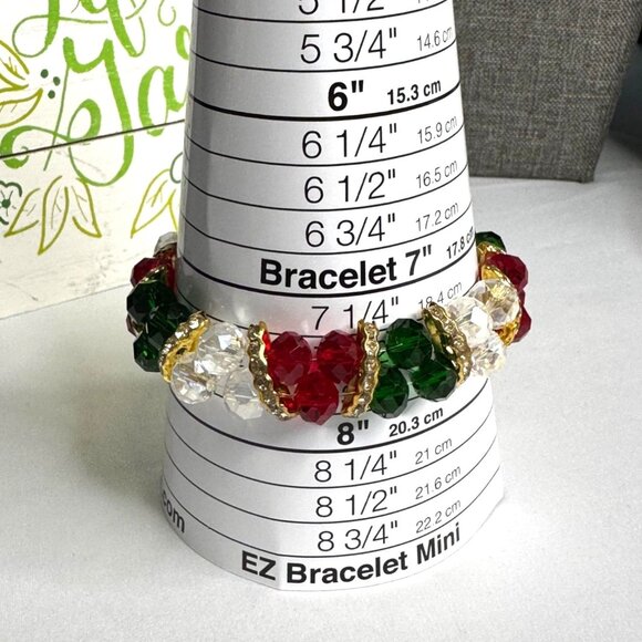 Holiday-Inspired Stretch Bracelet With Red Green & Clear Beaded Design Golden - Picture 6 of 6
